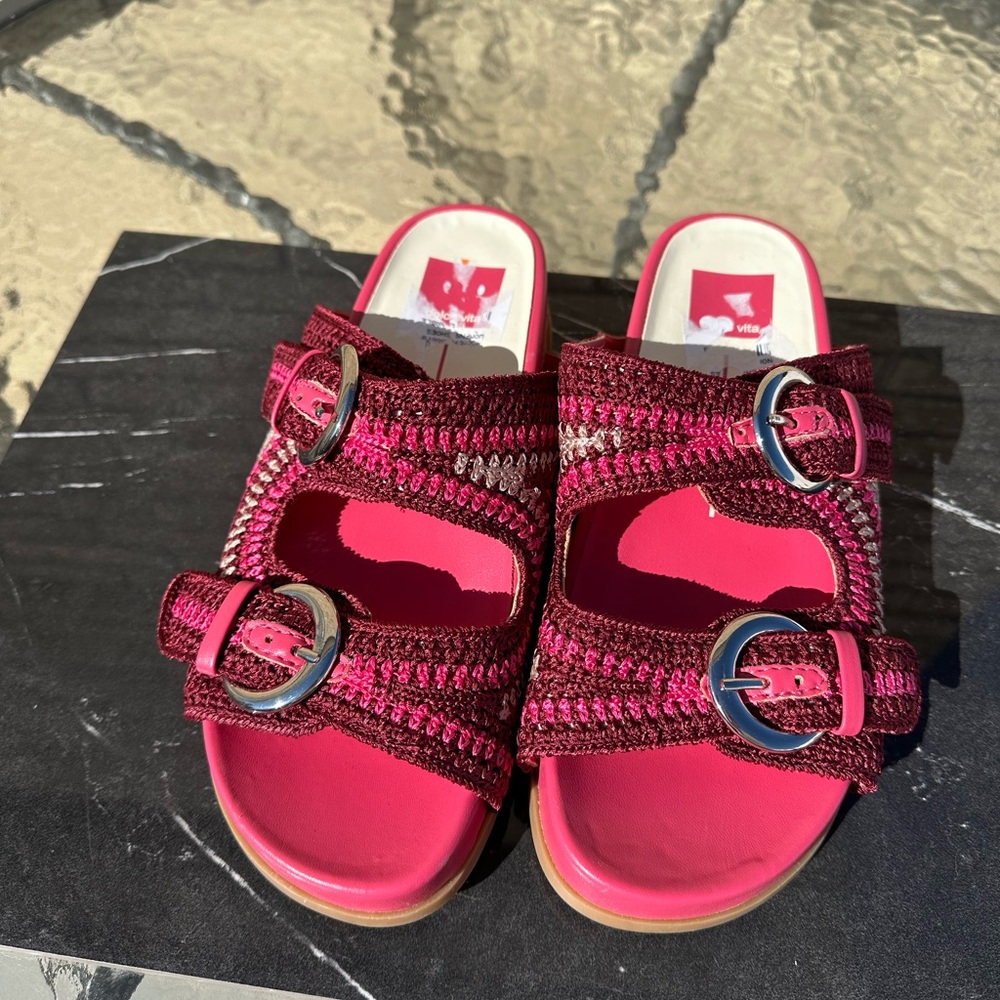 Dolce Vita Ralli Wedge Sandal Woven Double Strap Slide Pink Sz 7.5